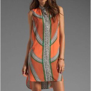 Mara Hoffman XS Sleeveless Button Front Shift Shirt Dress Orange Coral Shields